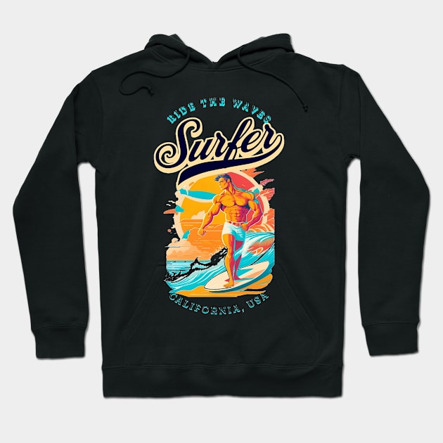 Surf, Hello Summer Funny Surfer Riding Surf Surfing Lover Gifts Hoodie by Customo